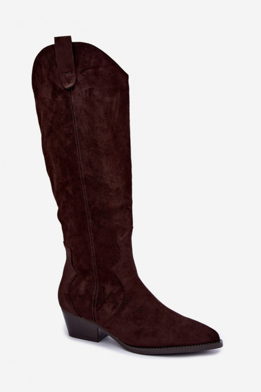 Stivali alti in stile cowboy con tacco marrone Renissa