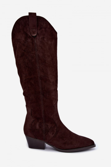Stivali alti in stile cowboy con tacco marrone Renissa 2