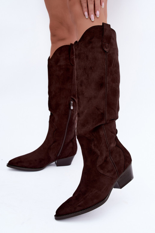 Stivali alti in stile cowboy con tacco marrone Renissa