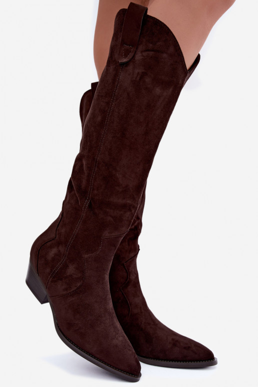 Stivali alti in stile cowboy con tacco marrone Renissa