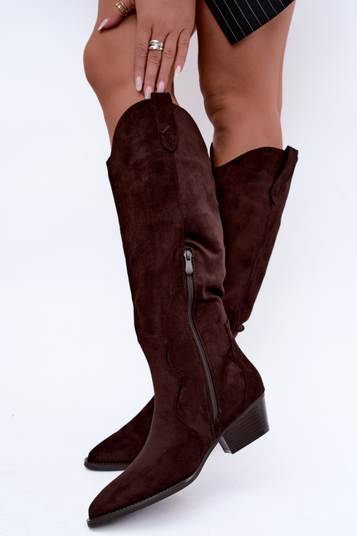 Stivali alti in stile cowboy con tacco marrone Renissa