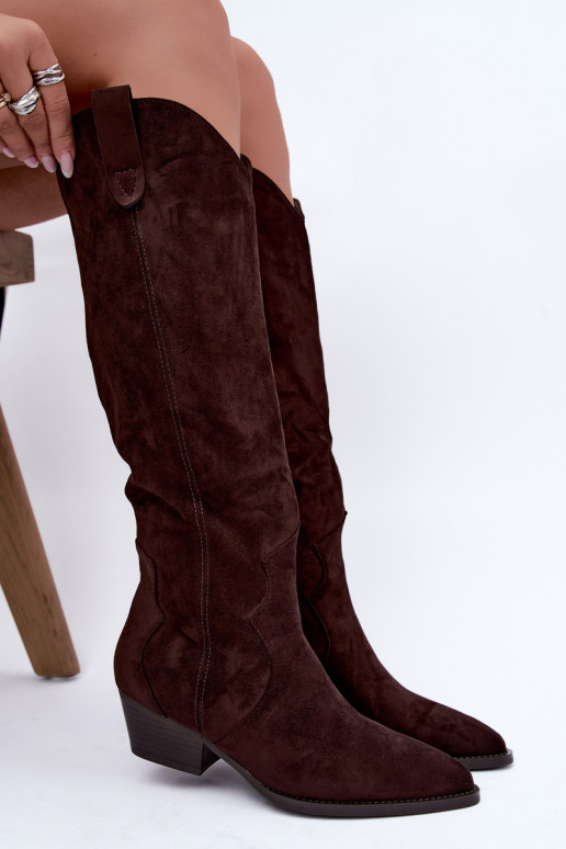 Stivali alti in stile cowboy con tacco marrone Renissa
