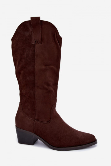 Stivali alti in stile cowboy con tacco marrone Rialene