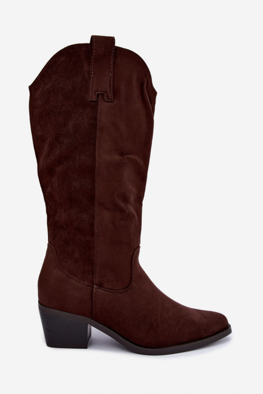 Stivali alti in stile cowboy con tacco marrone Rialene