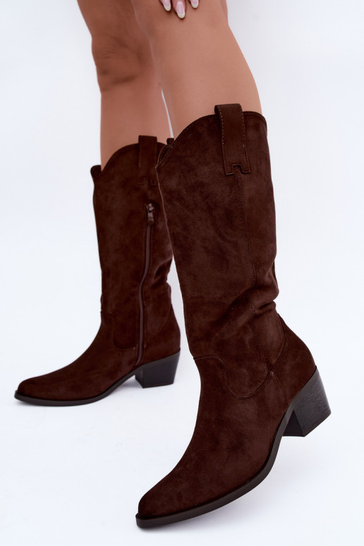 Stivali alti in stile cowboy con tacco marrone Rialene
