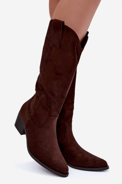 Stivali alti in stile cowboy con tacco marrone Rialene