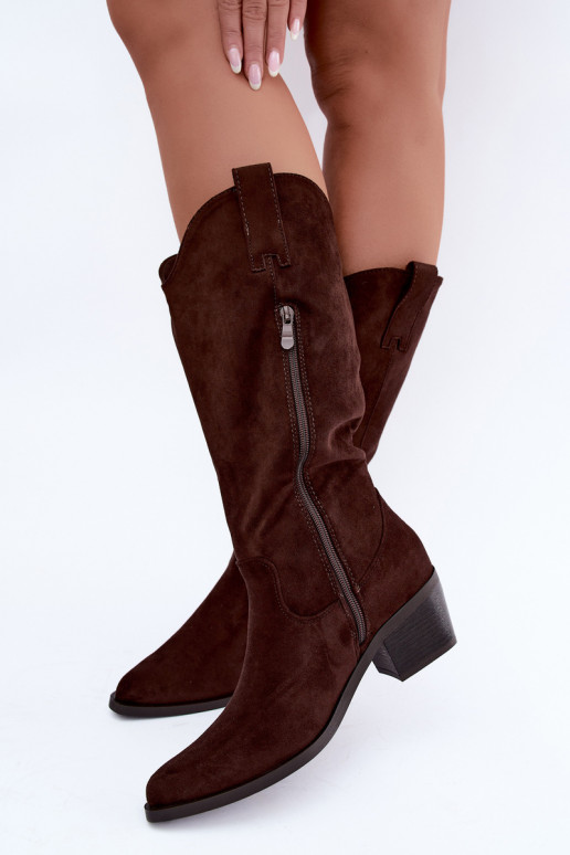 Stivali alti in stile cowboy con tacco marrone Rialene