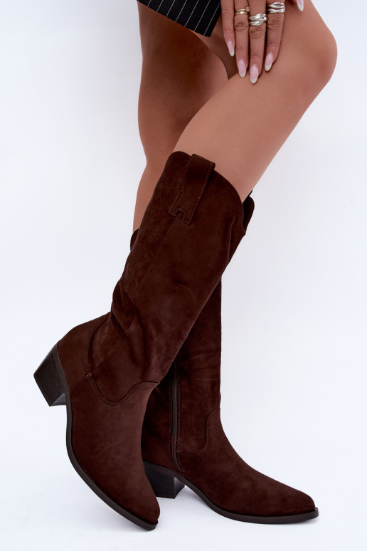Stivali alti in stile cowboy con tacco marrone Rialene