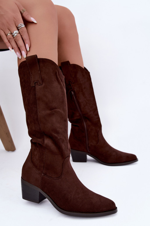 Stivali alti in stile cowboy con tacco marrone Rialene