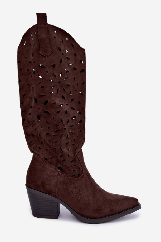 Stivali alti in stile cowboy con tacco marrone Salirae