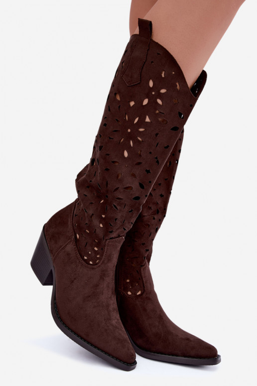 Stivali alti in stile cowboy con tacco marrone Salirae