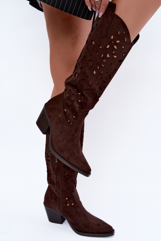 Stivali alti in stile cowboy con tacco marrone Salirae