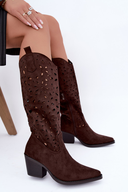 Stivali alti in stile cowboy con tacco marrone Salirae
