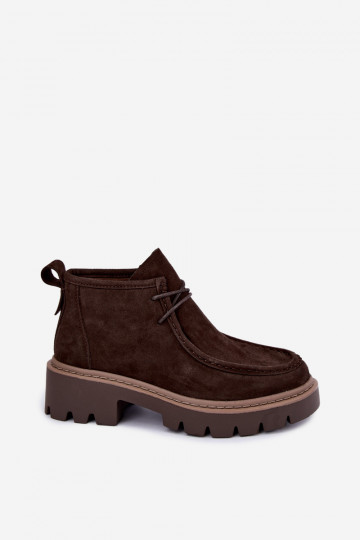 Stivaletti stringati in suede sintetico marrone Farella