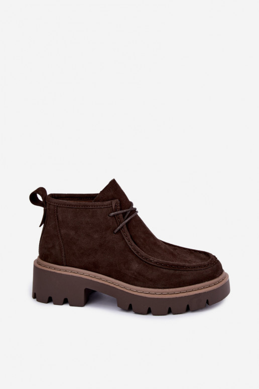 Stivaletti stringati in suede sintetico marrone Farella