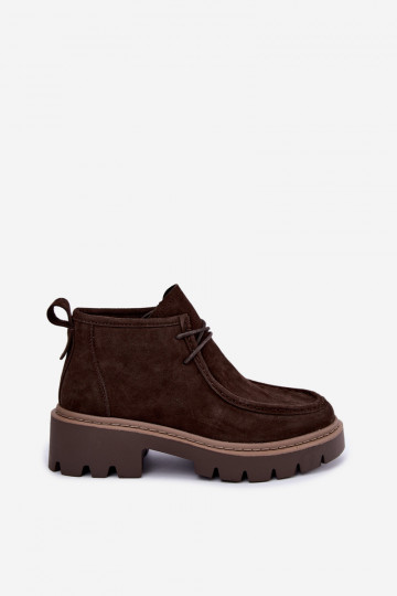 Stivaletti stringati in suede sintetico marrone Farella 2