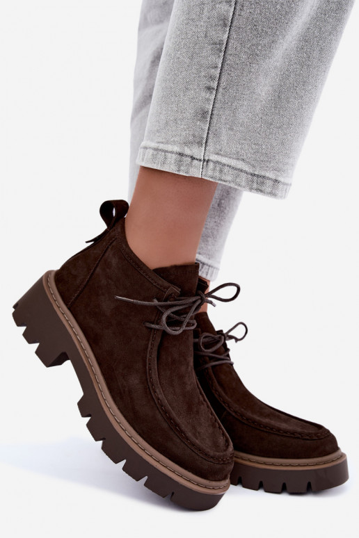 Stivaletti stringati in suede sintetico marrone Farella