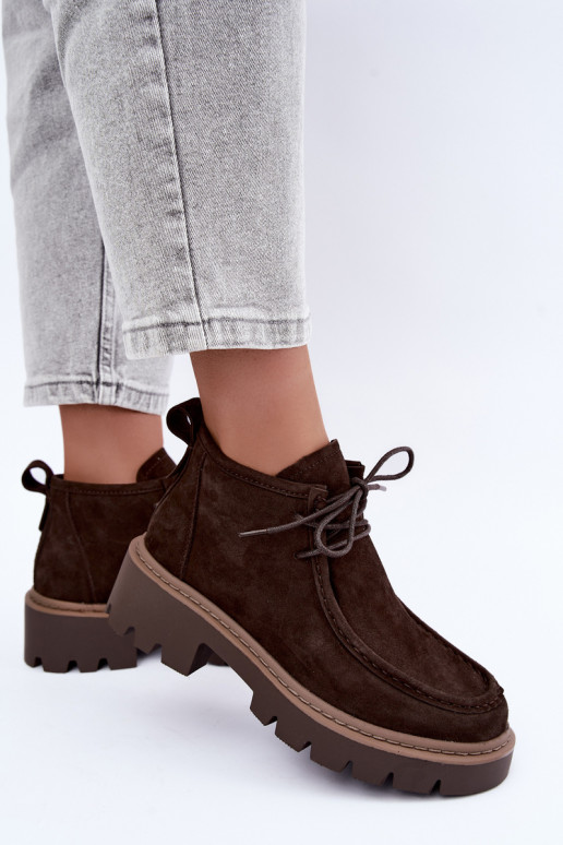 Stivaletti stringati in suede sintetico marrone Farella