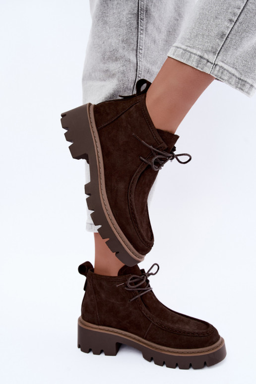 Stivaletti stringati in suede sintetico marrone Farella