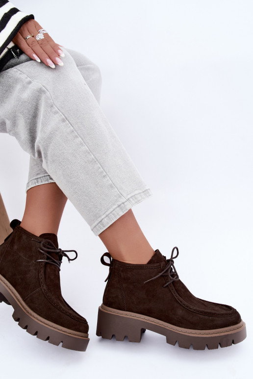 Stivaletti stringati in suede sintetico marrone Farella
