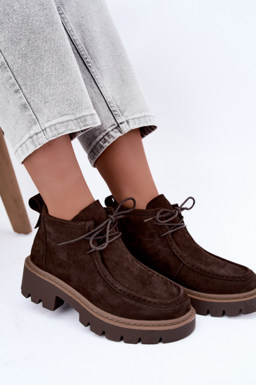 Stivaletti stringati in suede sintetico marrone Farella