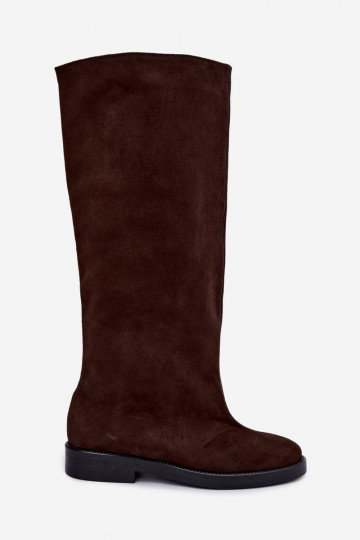 Stivali alti in suede sintetico caldi con tacco largo in marrone Zazoo 542 2