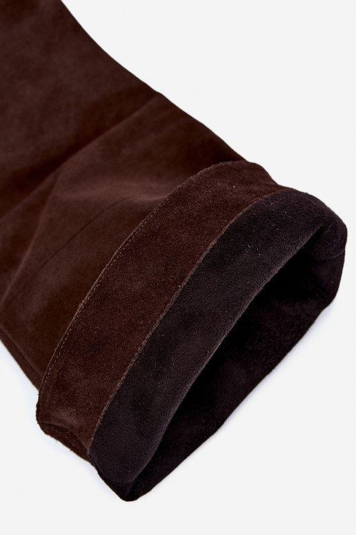 Stivali alti in suede sintetico caldi con tacco largo in marrone Zazoo 542