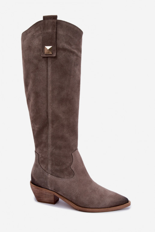 Stivali alti caldi in stile cowboy in suede sintetico argilla Zazoo 4224
