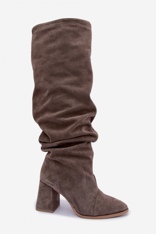 Stivali alti caldi e stropicciati in suede sintetico con tacco argilla Zazoo 4228