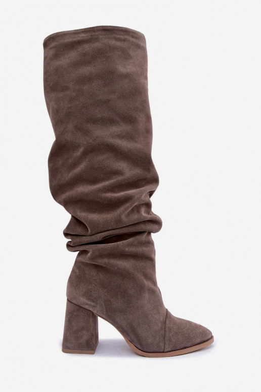 Stivali alti caldi e stropicciati in suede sintetico con tacco argilla Zazoo 4228