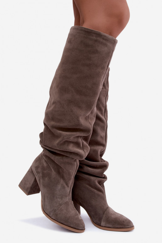 Stivali alti caldi e stropicciati in suede sintetico con tacco argilla Zazoo 4228