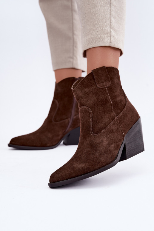 stivali in suede foderati in stile cowboy con tacco in colore marrone Tirabelle