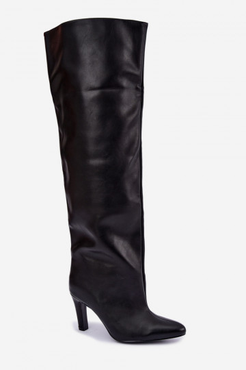 Stivali alti slip-on da donna con tacco appuntito sopra il ginocchio neri Emorine 2