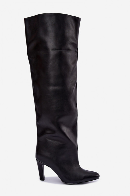 Stivali alti slip-on da donna con tacco appuntito sopra il ginocchio neri Emorine