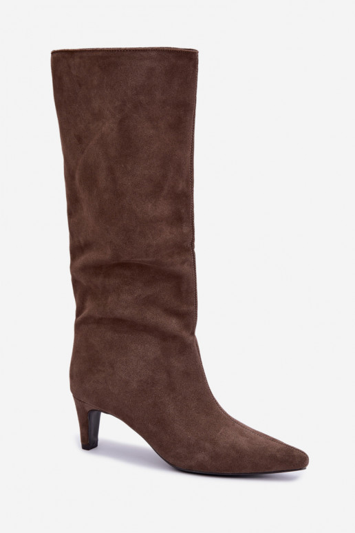 Stivali chaki in suede sintetico con tacco Pamelisse