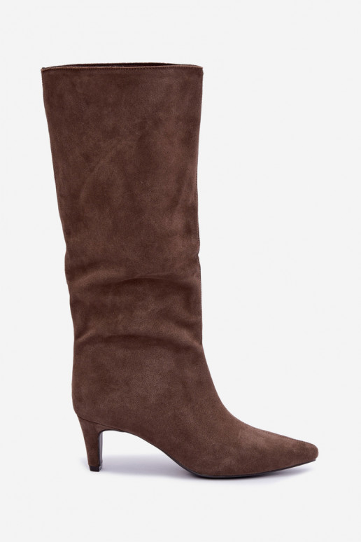 Stivali chaki in suede sintetico con tacco Pamelisse