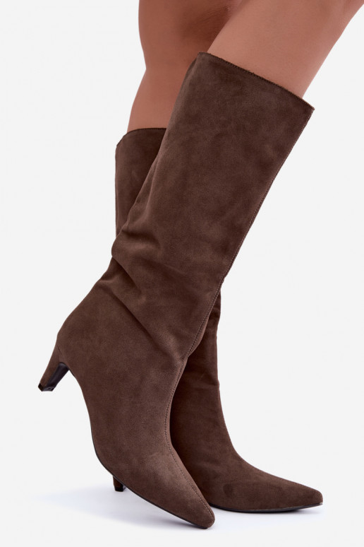 Stivali chaki in suede sintetico con tacco Pamelisse