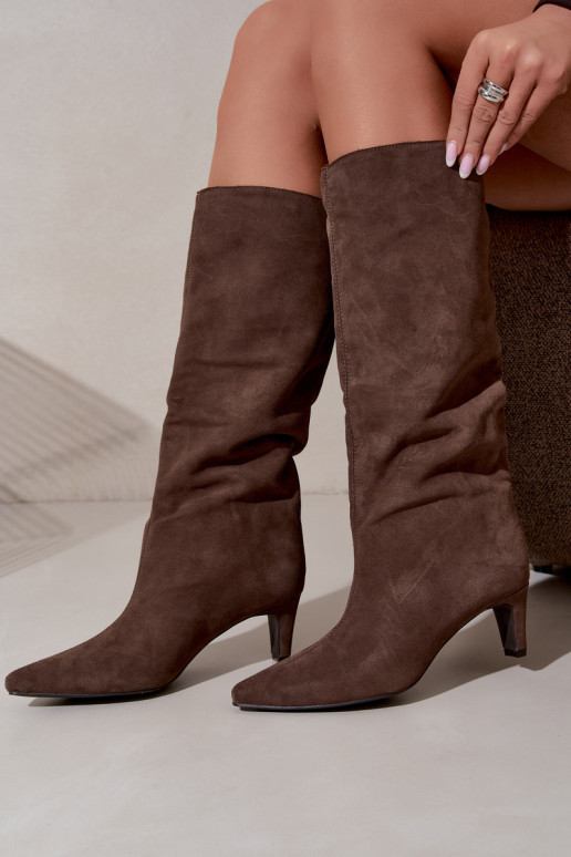 Stivali chaki in suede sintetico con tacco Pamelisse