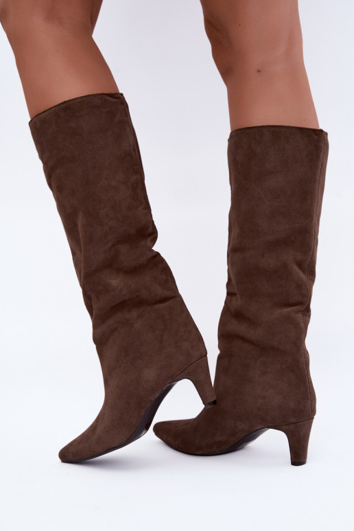 Stivali chaki in suede sintetico con tacco Pamelisse
