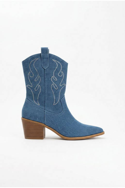 Stivaletti in denim stile cowboy con tacchi e decorazione Perella