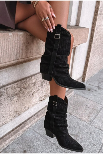 Stivali neri alti in stile cowboy con punta affilata e tacchi Calenne 2