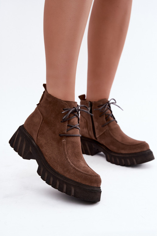 Stivaletti in suede sintetico foderati Zazoo 60594 marrone