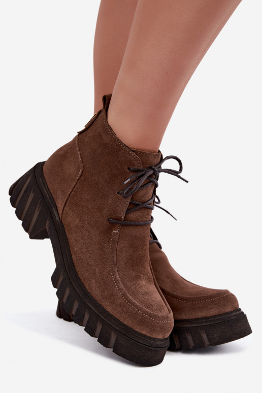 Stivaletti in suede sintetico foderati Zazoo 60594 marrone
