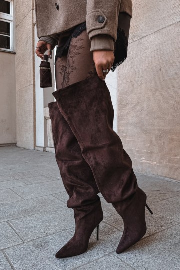 Stivali alti da donna con tacchi sottili color marrone Aderelle 2