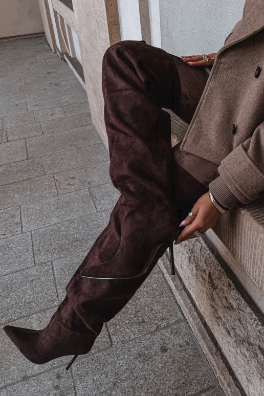 Stivali alti da donna con tacchi sottili color marrone Aderelle