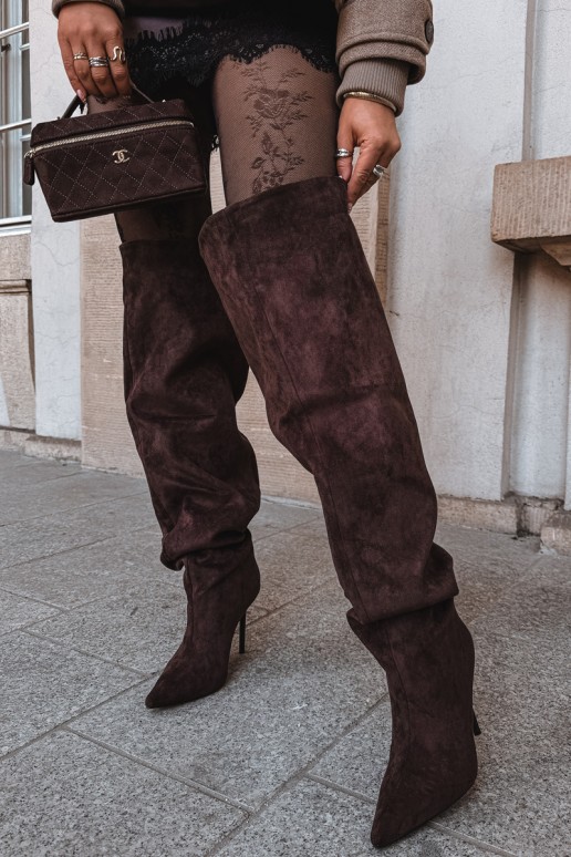 Stivali alti da donna con tacchi sottili color marrone Aderelle
