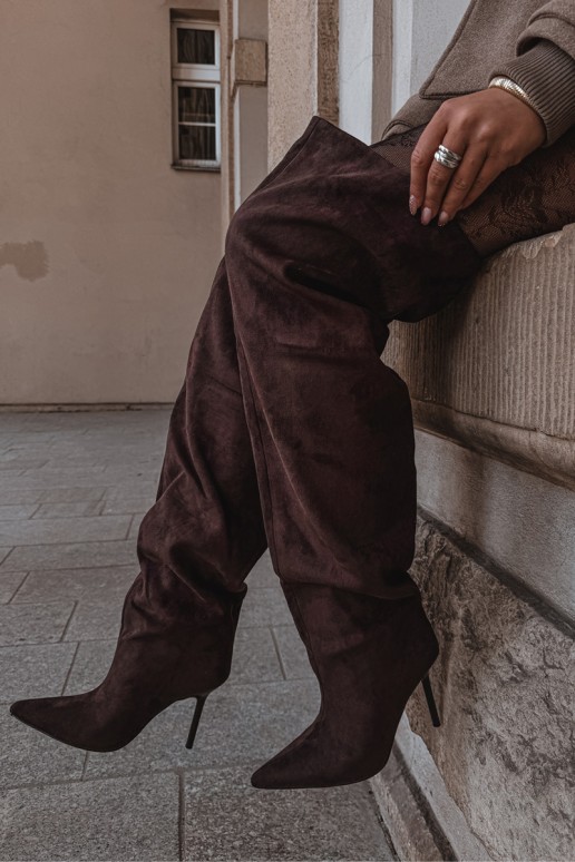 Stivali alti da donna con tacchi sottili color marrone Aderelle