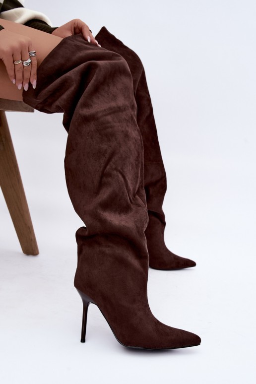 Stivali alti da donna con tacchi sottili color marrone Aderelle