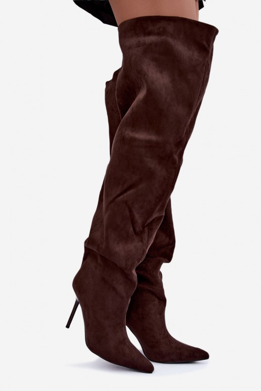 Stivali alti da donna con tacchi sottili color marrone Aderelle