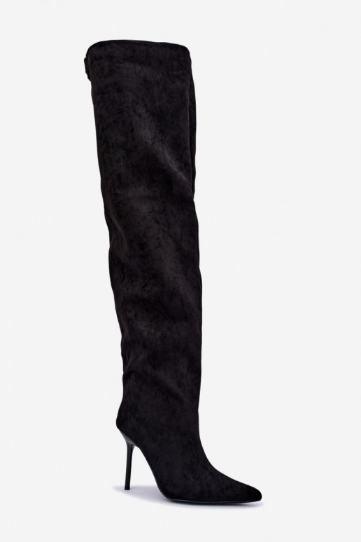 Stivali alti da donna con tacchi sottili color nero Aderelle